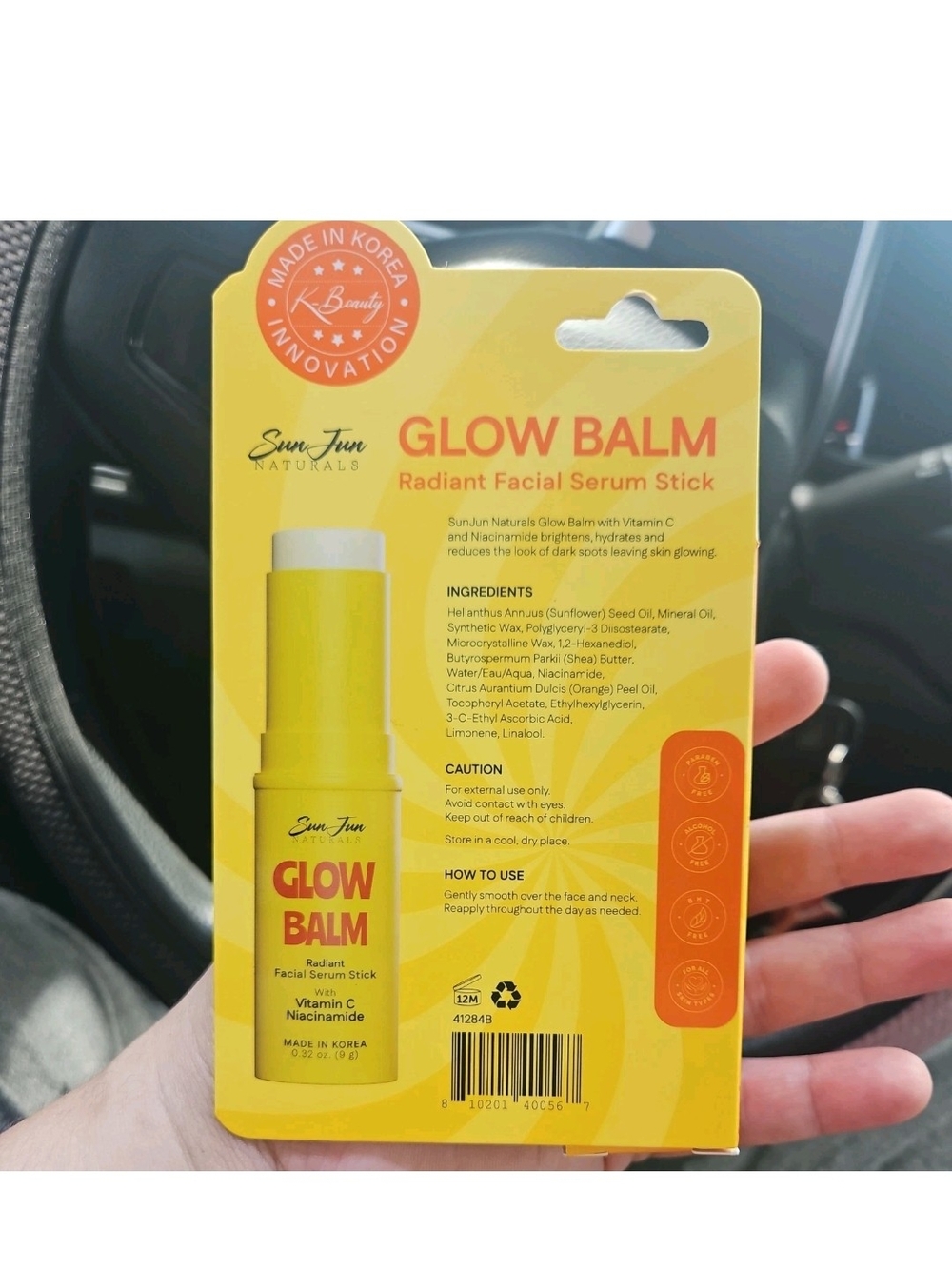 Sun Jun Naturals Glow Balm Radiant Facial Serum Stick w/ Vitamin C & Niacinamide - Picture 3 of 4